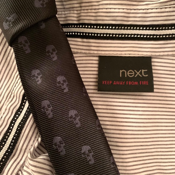 NEXT UK Boys Striped Cotton Button Up Shirt With Tie Size 13 YRS - Picture 2 of 15